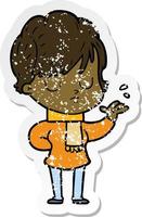 distressed sticker of a cartoon woman vector