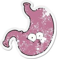 distressed sticker of a cartoon bloated stomach vector