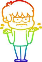 rainbow gradient line drawing annoyed cartoon boy vector