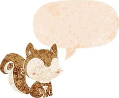 cartoon squirrel and speech bubble in retro textured style vector