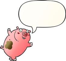 funny cartoon pig and speech bubble in smooth gradient style vector