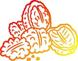 warm gradient line drawing walnuts vector