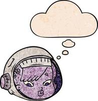 cartoon astronaut face and thought bubble in grunge texture pattern style vector