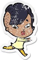 distressed sticker of a cartoon surprised girl vector