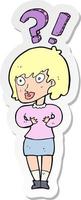 sticker of a cartoon confused woman vector