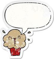 cartoon cupcake and speech bubble distressed sticker vector