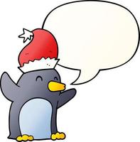 cute cartoon christmas penguin and speech bubble in smooth gradient style vector