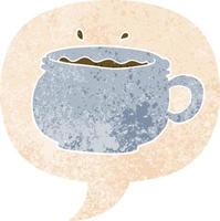 cartoon hot cup of coffee and speech bubble in retro textured style vector
