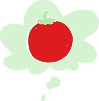 tomate de dibujos animados y burbuja de pensamiento en estilo retro vector