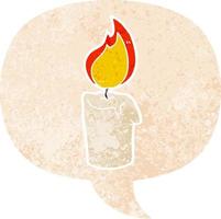 cartoon candle and speech bubble in retro textured style vector
