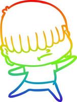rainbow gradient line drawing cartoon boy with untidy hair vector