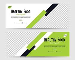 modern banner design for social media ads, banner for healthy food advertisement green white color background vector