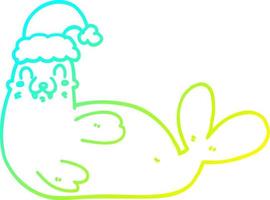 cold gradient line drawing cartoon christmas walrus vector