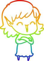 rainbow gradient line drawing cartoon elf girl vector