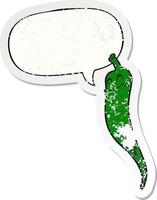cartoon chili pepper and speech bubble distressed sticker vector