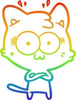 rainbow gradient line drawing cartoon surprised cat vector