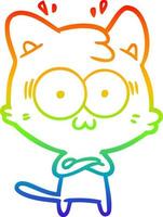 dibujo de línea de gradiente de arco iris gato sorprendido de dibujos animados vector