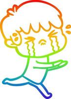 rainbow gradient line drawing cartoon boy crying vector