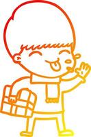 warm gradient line drawing cartoon boy sticking out tongue vector