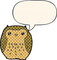 cute cartoon owl and speech bubble in comic book style vector