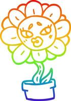 rainbow gradient line drawing cartoon flower pot vector