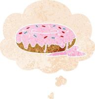 cartoon donut and thought bubble in retro textured style vector