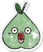 distressed sticker of a cute cartoon green pear vector