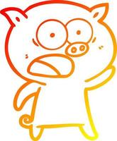 warm gradient line drawing cartoon pig shouting vector