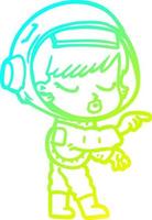 cold gradient line drawing cartoon pretty astronaut girl pointing vector