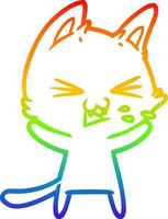 rainbow gradient line drawing cartoon cat hissing vector