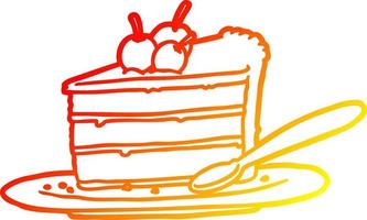 warm gradient line drawing expensive slice of chocolate cake vector