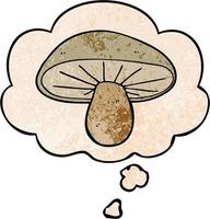 cartoon mushroom and thought bubble in grunge texture pattern style vector