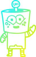 cold gradient line drawing happy cartoon robot waving hello vector