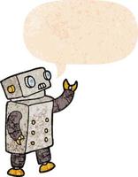 cartoon robot and speech bubble in retro textured style vector