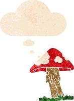 cartoon mushroom and thought bubble in retro textured style vector