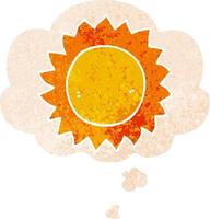 cartoon sun and thought bubble in retro textured style vector