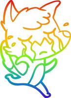 rainbow gradient line drawing crying fox cartoon vector
