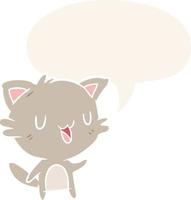 cartoon happy cat and speech bubble in retro style vector