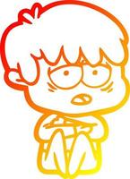 warm gradient line drawing cartoon exhausted boy vector