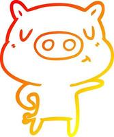 warm gradient line drawing cartoon pig pointing vector