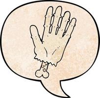 cartoon zombie hand and speech bubble in retro texture style vector