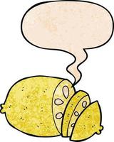 cartoon sliced lemon and speech bubble in retro texture style vector