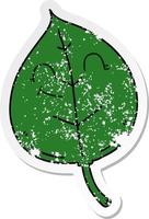 distressed sticker of a quirky hand drawn cartoon happy leaf vector