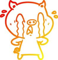 warm gradient line drawing crying pig cartoon vector