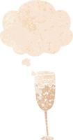 cartoon champagne glass and thought bubble in retro textured style vector