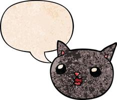 cartoon cat and speech bubble in retro texture style vector