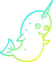 cold gradient line drawing cartoon white narwhal vector