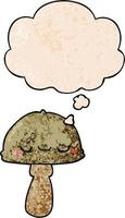 cartoon mushroom and thought bubble in grunge texture pattern style vector