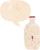 cute cartoon milk bottle and speech bubble in retro textured style vector