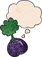 cartoon vegetable and thought bubble in grunge texture pattern style vector